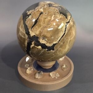 Genuine UV Reactive Volcanic Agate Gemstone Sphere On Handmade Display/ Quartz